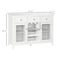 HOMCOM Coffee Bar Cabinet with 3 Drawers, 6-Bottle Wine Rack, Stemware Racks, Glass Door, Sideboard Buffet Cabinet, Wine Cabinet, White(m-3)