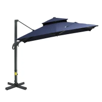 Outsunny 10ft Offset Patio Umbrella, Hanging Cantilever Umbrella, Square Shape, Aluminum Cross Base, Tilt, 360-Degree Rotation, Blue(m-11)