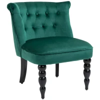 HOMCOM Vintage Leisure Accent Chair, Armless Chair with Button Tufted Straight Back, Turned Legs, Thick Sponge Padding for Living Room, Dining Room, Study, Dark Green(m-11)