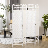 HOMCOM 4 Panel Folding Room Divider Portable Privacy Screen Wave Fiber Room Partition for Home Office White(m-10)