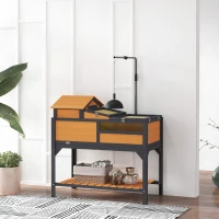 PawHut Tortoise Enclosure Tortoise House w/ Adjustable Lamp Holder, Storage Shelf, Removable Main House, Openable Lid, Yellow(m-10)