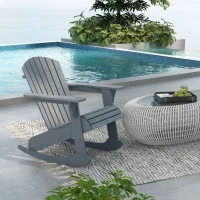 Outsunny Wood Adirondack Outdoor Lounge Rocking Chair Fire Pit Seating with Slatted Wooden Design, Fanned Back, Gray(m-10)