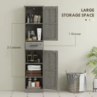 HOMCOM 67" Tall Bathroom Cabinet, Narrow Bathroom Storage Cabinet with Drawer, Barn Doors and Adjustable Shelves, Dark Grey(m-5)