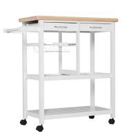 HOMCOM Wooden Rolling Kitchen Trolley Wood Top Island Storage Serving Cart Included Wine Rack with Drawers White(m-11)
