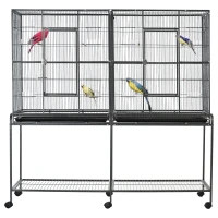 PawHut Rolling 65"L Bird Cage w/ Storage Shelf Wood Perch Food Container(m-16)