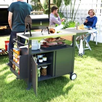 Outsunny Outdoor Grill Cart Table with Stainless Steel Top, Movable Pizza Oven Table with Foldable Side Table, Wheels(m-10)