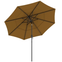 Outsunny 9FT Outdoor Patio Umbrella, 3 Tiers with Crank, Tan