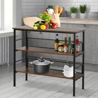 HOMCOM 3-Tier Console Table Industrial Style Storage Metal Wooden Shelf with a Robust Multi-Functional Design & Adjustable Feet, Black(m-10)