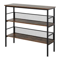 HOMCOM 3-Tier Console Table Industrial Style Storage Metal Wooden Shelf with a Robust Multi-Functional Design & Adjustable Feet, Black(m-11)