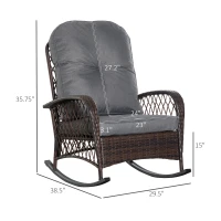 Outsunny Rattan Porch Rocker w/ Plush Cushion, Gray(m-3)
