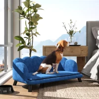 PawHut Pearl Design Pet Sofa for Medium and Large Sized Dogs, Pet Bed with Cushion and Solid Wood Legs, Dark Blue(m-2)