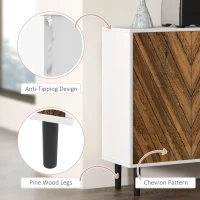 HOMCOM Sideboard Cabinet Kitchen Buffet Cabinet with Adjustable Shelves, 4 Chevron Doors and Pine Wood Legs, Brown(m-7)