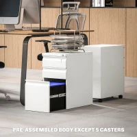 Vinsetto 3 Drawer Filing Cabinet with Lock, Steel Office Storage Cabinet with Hanging Bar for A4, Legal, Letter Files, White(m-9)