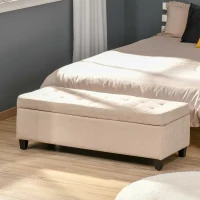 HOMCOM 50" Storage Ottoman Bench, Upholstered Ottoman Foot Rest with Linen Fabric and Soft Close Lid for Entryway, White(m-10)