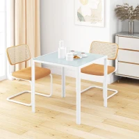 HOMCOM Square Kitchen Table for 2-4 People, Dining Table with Glass Top and Steel Legs for Dining Room, White(m-6)