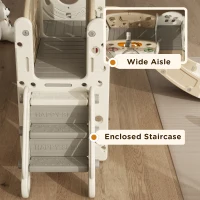 Qaba 9 in 1 Toddler Slide for Kids Ages 1-6 with Bus Front, Basketball Hoop, Climber, Storage Space, Ring Toss, Cream White(m-7)