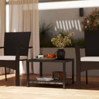 Outsunny 23.6" Rattan End Table, Outdoor Coffee Table with Tempered Glass Top, Storage Shelf for Patio, Garden, Balcony, Black(m-8)