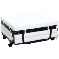 HOMCOM Portable Folding Bed, Single Guest Bed Convertible Sleeper Ottoman with Wheels, Mattress for Bedroom & Office, White(m-13)