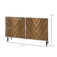 HOMCOM Sideboard Cabinet Kitchen Buffet Cabinet with Adjustable Shelves, 4 Chevron Doors and Pine Wood Legs, Brown(m-3)