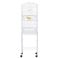 PawHut 60" Metal Indoor Bird Cage Starter Kit with Detachable Rolling Stand, Storage Basket, and Accessories, White(m-11)