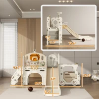 Qaba 9 in 1 Toddler Slide for Kids Ages 1-6 with Bus Front, Basketball Hoop, Climber, Storage Space, Ring Toss, Cream White(m-3)