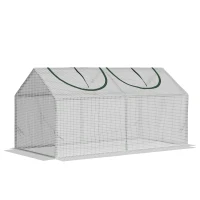 Outsunny 47" x 24" x 24" Portable Mini Tunnel Greenhouse Garden Planting Outdoor Flower Warm House Box with 2 Windows Steel Frame PE Cover, White(m-2)
