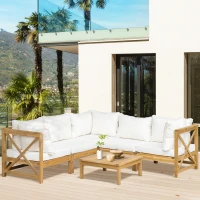 Outsunny 6-Piece Wooden Patio Sofa Sectional Set with 5 Sofas, 1 Coffee Table, 5 Cushions & 8 Pillows, Cream White(m-8)