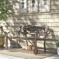 Outsunny 50" Outdoor Bench, Metal Garden Bench with Floral Pattern Backrest, Porch Bench with Slatted Seat for Park, Yard, Lawn, Brown(m-10)