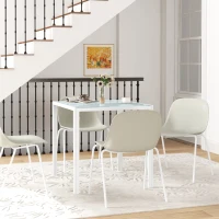 HOMCOM Square Kitchen Table for 2-4 People, Dining Table with Glass Top and Steel Legs for Dining Room, White(m-8)