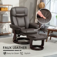 HOMCOM Swivel Recliner with Ottoman, PU Leather Reclining Chair with Footrest, for Living Room, Bedroom, Dark Brown(m-7)