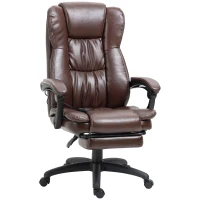 Vinsetto High Back Massage Office Chair with 6-Point Vibration, 5 Modes, Executive Chair, PU Leather Swivel Chair with Reclining Back, and Retractable Footrest, Brown(m-16)