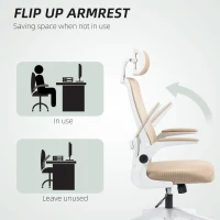 HOMCOM Mesh Office Chair, Ergonomic Desk Chair with Flip-up Armrest, Rotatable Headrest, Adjustable Lumbar Support, Khaki(m-7)