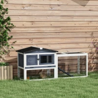 PawHut 2 Level 59" Outdoor Rabbit Hutch with Openable Top, Dark Gray(m-10)