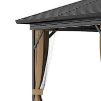 Outsunny 10' x 12' Hardtop Gazebo, Metal Roof Gazebo Canopy w/ Hook, Curtains and Netting included, Aluminum Frame, Dark Brown(m-9)
