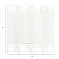 HOMCOM 4 Panel Folding Room Divider Portable Privacy Screen Wave Fiber Room Partition for Home Office White(m-3)