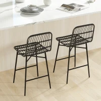 HOMCOM Rattan Counter Bar Stools Set of 2, 26" Counter Height Barstools with Back, Bar Chairs for Kitchen Island, Black(m-10)