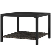 Outsunny 23.6" Rattan End Table, Outdoor Coffee Table with Tempered Glass Top, Storage Shelf for Patio, Garden, Balcony, Black(m-2)