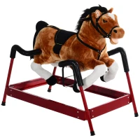 Qaba Durable Kids Plush Spring Rocking Horse, Ride On Rocking Horse with Realistic Sounds, Brown(m-15)
