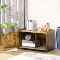 PawHut Cat Litter Box Furniture Hidden, Cat Washroom Storage Bench Odor Control Indoor Cat House Side Table with Scratching Pad, Easy Assembly(m-2)
