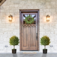 HOMCOM Set of 2 Decorative Artificial Plants, Cedar Topiary Trees in Pots, Fake Plants for Home Indoor outdoor Decor, Green