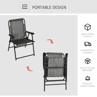 Outsunny Patio Folding Chair, Outdoor Bungee Sling Chair w/ Armrests, Portable Lawn Chair for Camping, Garden, Pool, Beach, Backyard, Gray(m-4)