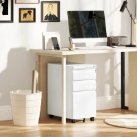 Vinsetto 3 Drawer Filing Cabinet with Lock, Steel Office Storage Cabinet with Hanging Bar for A4, Legal, Letter Files, White(m-10)