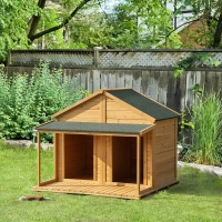 PawHut Wooden Dog House Outdoor for 2 Medium Small Dogs with Porch(m-13)