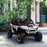 Qaba 2 Seater 24V 7AH Ride on Truck, Electric Car for Kids w/ Spring Suspension, Remote Lights, Horn, Music, White(m-8)