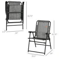 Outsunny Patio Folding Chair, Outdoor Bungee Sling Chair w/ Armrests, Portable Lawn Chair for Camping, Garden, Pool, Beach, Backyard, Gray(m-3)