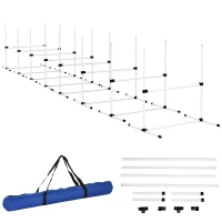 PawHut 8 Piece Dog Agility Set with Adjustable Height Jump Bars, Carry Bag, Displacing Top Bar, White(m-11)
