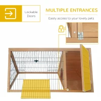 PawHut 46" x 24" Wooden A-Frame Outdoor Rabbit Hutch, Small Animal Cage, Bunny Hutch with Outside Run & Ventilating Wire, for Rabbits, Chickens, Ducks, Yellow(m-5)