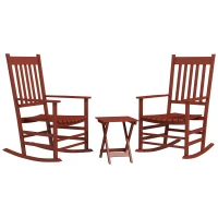 Outsunny Outdoor Rocking Chair Set of 2 with Side Table, Patio Wooden Rocking Chair with Smooth Armrests, High Back for Garden, Balcony, Porch, Supports Up to 352 lbs. , Wine Red(m-1)