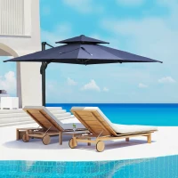 Outsunny 10ft Offset Patio Umbrella, Hanging Cantilever Umbrella, Square Shape, Aluminum Cross Base, Tilt, 360-Degree Rotation, Blue(m-10)