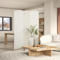 HOMCOM Room Divider, 3 Panel Folding Privacy Screen, 6FT Tall Portable Weave Partition Wall Divider for Bedroom, White(m-2)